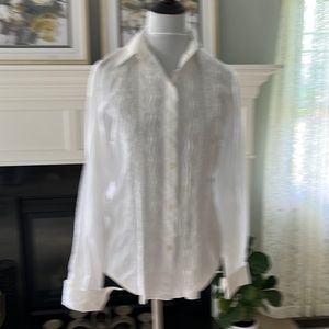 Ralph Lauren white long sleeved blouse. Hip length button down front.